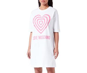 Love Moschino Short-Sleeved T-Shape Comfort Fit Dress NAN, Bianco, 44 Donna
