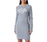 Love Moschino vestibilità Aderente a Maniche Lunghe con Stampa olografica a Forma di Cuore Dress, Grigio mélange Medio, 40 Donna