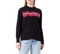 Love Moschino vestibilità Regolare, Collo Rotondo a Maniche Lunghe con Logo a Righe Maglione, Nero, 50 Donna