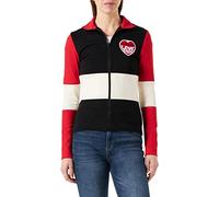 Love Moschino Zippered in Viscose Super Stretch Jersey, Customized with Embroidered Storm Knit Effect Heart Patch Giacca, Black White Red, 38 da Donna