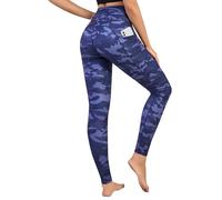 Love My Fashions® Leggings da donna a vita alta, tinta unita e stampati, con 2 esterni e 1 tasca interna, traspirante, Stampa Grigio Camouflage, S