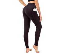Love My Fashions® Leggings da donna a vita alta, tinta unita e stampati, con 2 esterni e 1 tasca interna, traspirante, Stampa marrone tinta unita, L