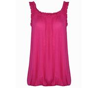 Love My Fashions® Top da donna con scollo rotondo arricciato top da donna elastico con orlo a bolla estiva, spalline a palloncino, Rosa fucsia, 50-52
