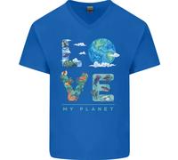 Love My Planet Climate Change Ambiente Uomo Scollo A V Cotone T-Shirt