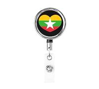 Love Myanmar Flag Burma Heart Heavy Duty Metal Badge Holder Reel, Porta badge retrattile con clip da cintura per portachiavi Porta badge Impiegato Insegnante 1
