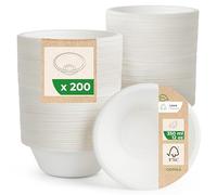 Love Nature Ciotole Usa e Getta di Polpa Canna di Zucchero 350 ml - 200 Pezzi di Ciotole Monouso Ecologico - Stoviglie Usa e Getta