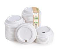 Love Nature Coperchio per Bicchieri Usa e Getta 300 ml - 50 pezzi Ø 90mm Coperchi in Canna da Zucchero per Bicchierini Caffè - Biodegradabile Coperchio Bianco
