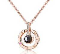 Love Necklace Crystal Gemstone Ring Pendant Necklace Engraved I Love You 100 Languages Projection for Girlfriend Mother Wife (Rose)
