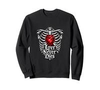 Love Never Dies Gothic Skeleton Rib Cage Heart Dark Romance Felpa