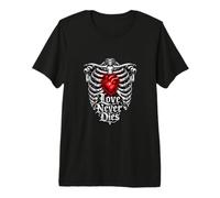 Love Never Dies Gothic Skeleton Rib Cage Heart Dark Romance Maglietta Premium