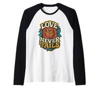 Love Never Fails 1 Corinzi 13:8 Versetto della Bibbia Cristiano Maglia con Maniche Raglan