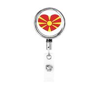 Love North Macedonia Flag Heart Bobina porta badge in metallo resistente, porta badge retrattile con clip da cintura per portachiavi Impiegato Insegnante 1