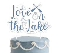 Love on the Lake Cake Topper Lago Addio al nubilato Decorazioni per feste Campeggio Bach Weekend Cake Pick Barca a vela Remi Succo Blu Decorazioni per torte per donne Lago Tahoe Forniture per la