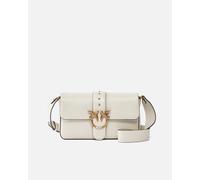 Pinko Love One Slouchy Borsa a Tracolla in Pelle, 27 x 15 x 6,5 cm, Bianco con Dettagli Oro