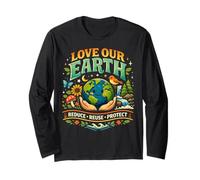 Love Our Earth Riduci Riutilizzo Proteggi Carino Eco Maglia a Manica