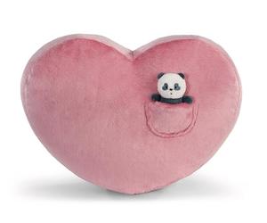 Love Panda 62618 Cuscino in peluche a forma di cuore, con mini panda di peluche da 10 cm, morbido e ideale per bambini e adulti, per casa, asilo o in viaggio, 40 x 27 cm, rosa