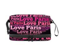 Love Paris - Beauty case a doppio strato con scritta "Word of Heart", per donne e ragazze, trousse da viaggio per trucchi, con scomparto per pennelli, Multi, 27x15x14 cm/10.6x5.9x5.5 in, Beauty case