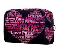 Love Paris - Beauty case da donna, con scritta in inglese "Word of Heart", per articoli da toeletta da viaggio, grande, con cerniera, Multi, 18.5x7.5x13cm/7.3x3x5.1in, Beauty case