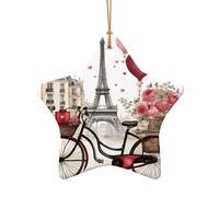 Love Paris Tower Caffè Vino Profumo Bicicletta Cuore Stampa Natale Ornamenti in Ceramica Albero di Natale Porcellana Appeso per Home Office Decor Regali