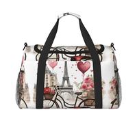 Love Paris Tower Caffè Vino Profumo Bicicletta Cuore Stampa Uso quotidiano Borsone da viaggio Borsa da viaggio di grande capacità Borsa da viaggio Elegante borsa funzionale, nero, Taglia unica