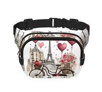 Love Paris Tower Coffee Wine Profumo Bicicletta Cuore Stampa Moda Marsupio Strato Quadrato Marsupio Nero Cintura con Cinghia Regolabile, nero, Taglia unica