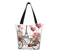 Love Paris Tower Coffee Wine Profumo Bicicletta Cuore Stampa Tote Bag per le donne, riutilizzabile Grande Borsa a tracolla da donna Grande Capacità Shopping Totes Fasion Borsa per ufficio, shopping