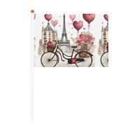 Love Paris Tower Coffee Wine Profumo Bicicletta Stampa Cuore Bandiera Palmare, compatta e leggera, adatta per sfilate, eventi e supporto per fan