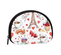 Love Paris Tower - Mini portamonete portatile con stampa a forma di cuore, in poliestere, per piccoli oggetti personali, Nero , Taglia unica
