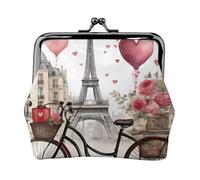 Love Paris Tower - Portamonete compatto con stampa a forma di cuore, per caffè, vino, profumo, bicicletta, 11,5 x 10,5 cm, mini portafoglio con chiusura a bacio, custodia impermeabile