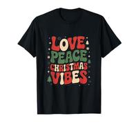 Love Peace Christmas Vibes Retro Christmas Maglietta