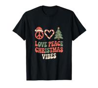 Love Peace Christmas Vibes Retro Christmas Maglietta