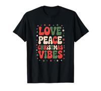 Love Peace Christmas Vibes Retro Christmas Maglietta