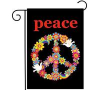 Love Peace Dove Bird Flower Rainbow Circle Black Bandiera Da Giardino Resistente Alle Intemperie Bandiere Verticale Colore Vivido Bandiere Per Balcone Prato Casa 30X45Cm