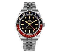 LOve Peace San Martin 6542 Luxury GTM Orologio da polso da uomo, vetro zaffiro, quadrante luminoso e lunetta, acciaio inossidabile, orologi meccanici automatici, nero, classico