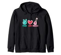 Love Peace Ukulele I Chitarra Musica Cuore Strumento Felpa con Cappuccio