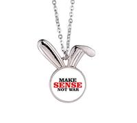 Love Peworld - Collana con ciondolo a forma di coniglietto con scritta "Make sense not war", idea regalo