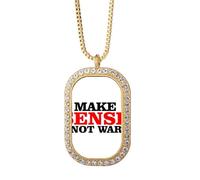 Love Peworld - Collana con ciondolo a forma di diamante con scritta "Make sense Not War", gioiello dorato