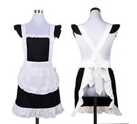 Love Potato Simpatico grembiuli retrò con volant per ragazza donna cucina cucina pulizia cameriera costume con tasca (nero e bianco), Nero/Bianco, 25W x 27L