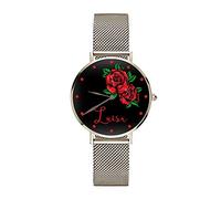 love print Orologio Da Polso Personalizzato Idea Regalo San Valentino You And Me Rosa Rossa (ARGENTO)