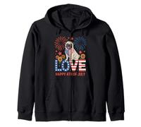 Love Pug Dog Lover Independence Day 4 luglio Felpa con Cappuccio