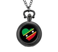 Love Saint Kitts and Nevis Orologio da tasca vintage in lega con ciondolo orologio collana regalo per uomo donna, Stile nero, misura unica