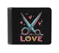 Love Scissors Barber Hairstylist Portafoglio da uomo a due ante sottile porta carte di credito in pelle, Stile:, Taglia unica