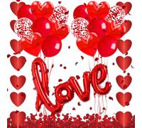 Love - Set di palloncini rossi con petali di decorazione romantica per proposta di matrimonio e San Valentino, Palloncini a Forma di Cuore Rossi ad Elio per Decorazione Romantica, San Valentino