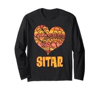Love Sitar Arancione Mandala Cuore Indiano Strumento a Corda Maglia a Manica