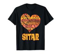 Love Sitar Arancione Mandala Cuore Indiano Strumento a Corda Maglietta
