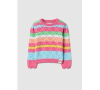 LOVE THERAPY, Maglione In Puro Cotone A Righe Multicolor Da Bambina Regular Fit Con Cuori, Multicolor, Taglia: 7-8