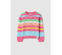 LOVE THERAPY, Maglione In Puro Cotone A Righe Multicolor Da Bambina Regular Fit Con Cuori, Multicolor, Taglia: 4-5