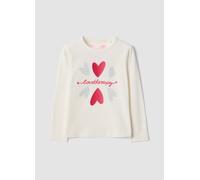 LOVE THERAPY, T-shirt Bianca In Cotone Elasticizzato Con Cuori Ricamati Regular Fit, Bambina, Bianco, Taglia: 5-6