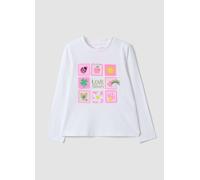 LOVE THERAPY, T-shirt Bianca In Cotone Elasticizzato Con Girocollo E Stampa Per Bambina, Bianco, Taglia: 5-6