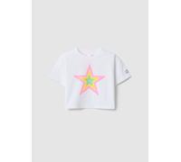 LOVE THERAPY, T-shirt In Cotone Elasticizzato Bianca Da Bambina Boxy Fit Con Stella, Bianco, Taglia: 7-8